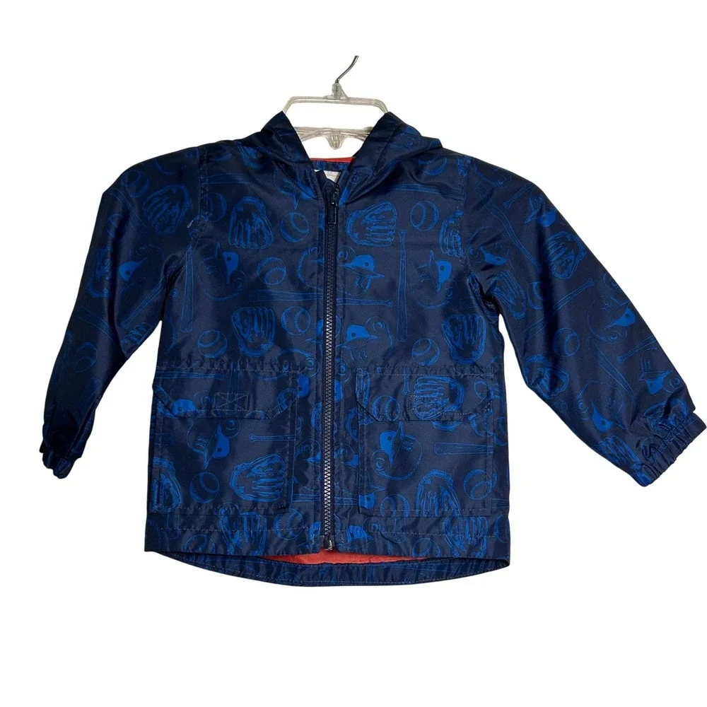 Carter's 3T Baseball Print Hooded Jacket –‎ Small Sleeve Tear